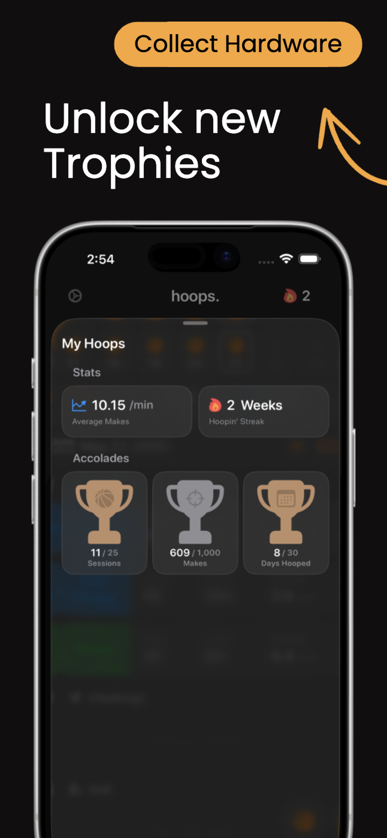 Hoops screenshot reading unlock new trophies