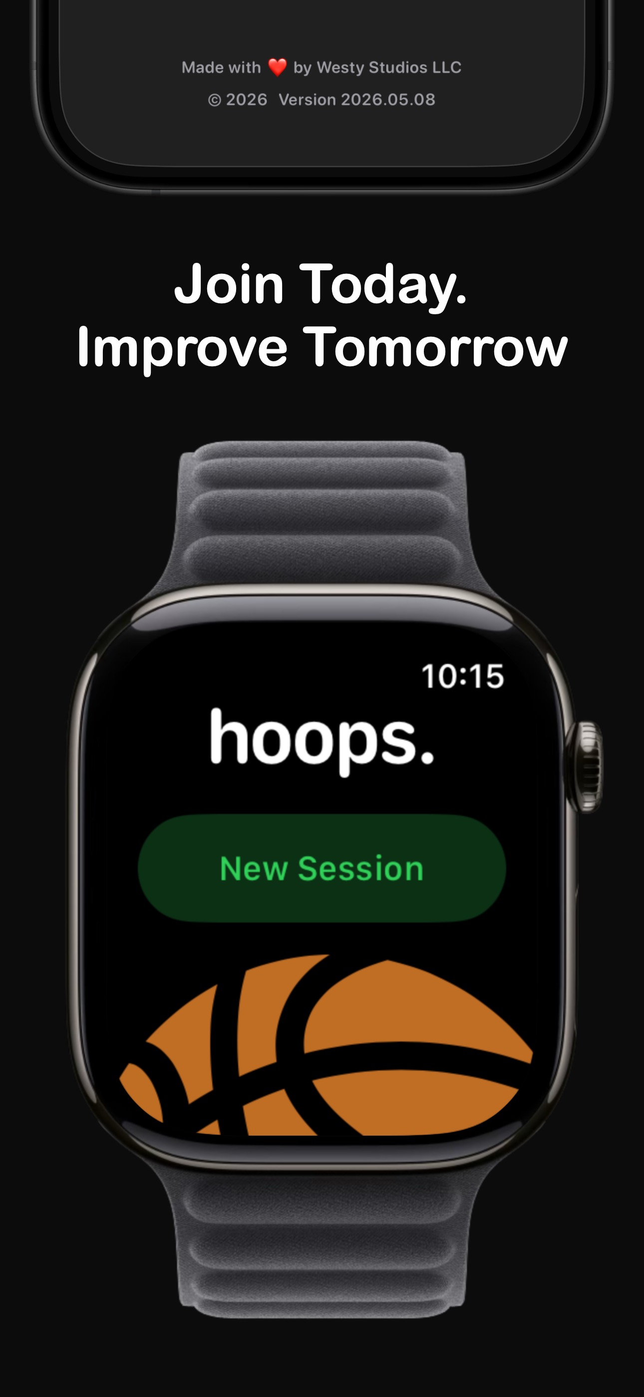 Hoops Apple Watch screen starting a new shooting session